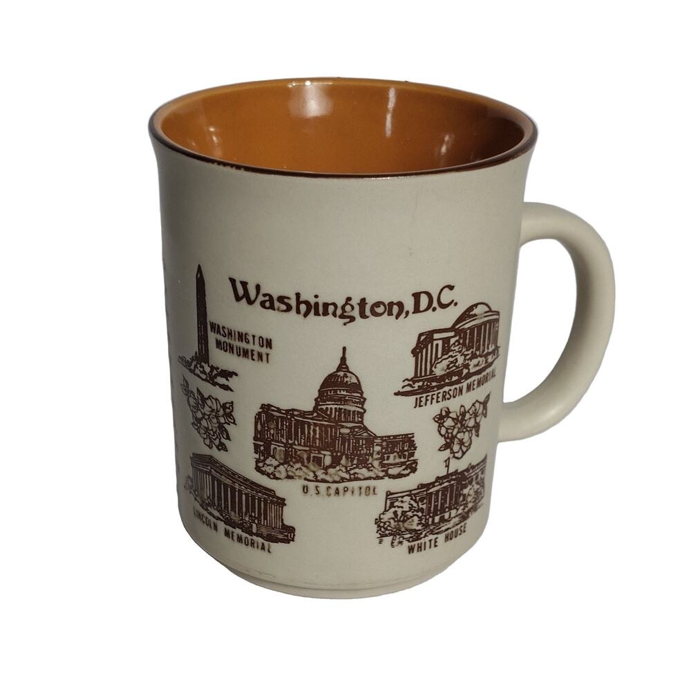 Nation's Capital Mug Washington D.C. Landmarks Historical Text 1992 Beige
